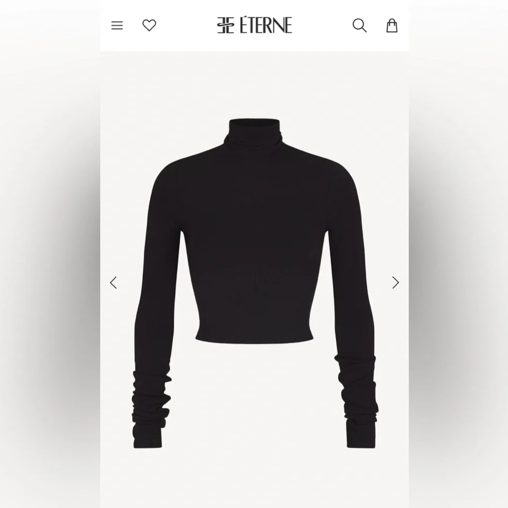 Eterne Black Cropped Fitted Turtleneck Top - Picture 2 of 6